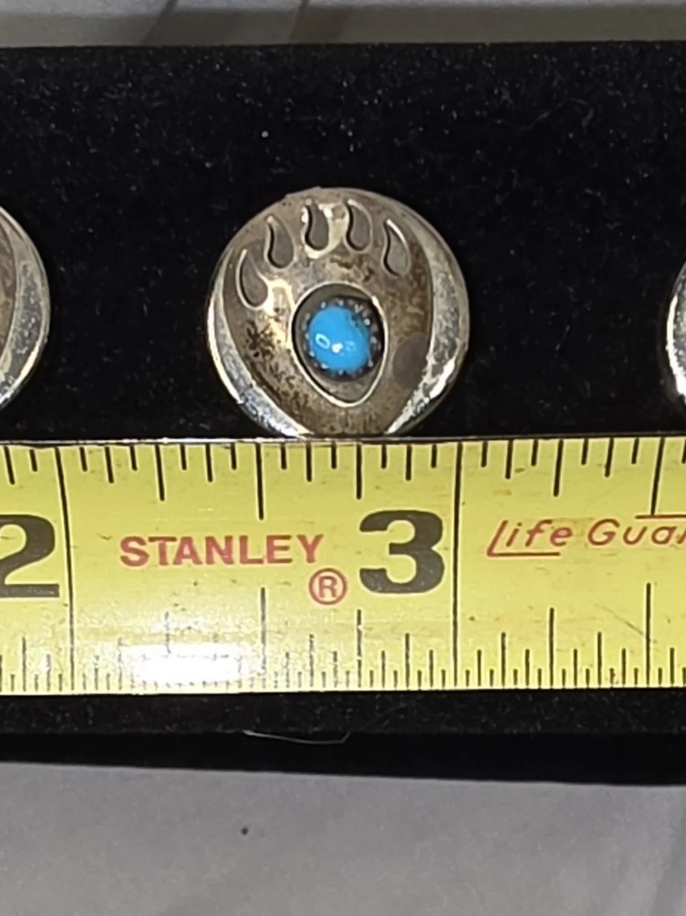 Vintage Sterling Silver Turquoise Bear Paw Button Set(5) - Blue